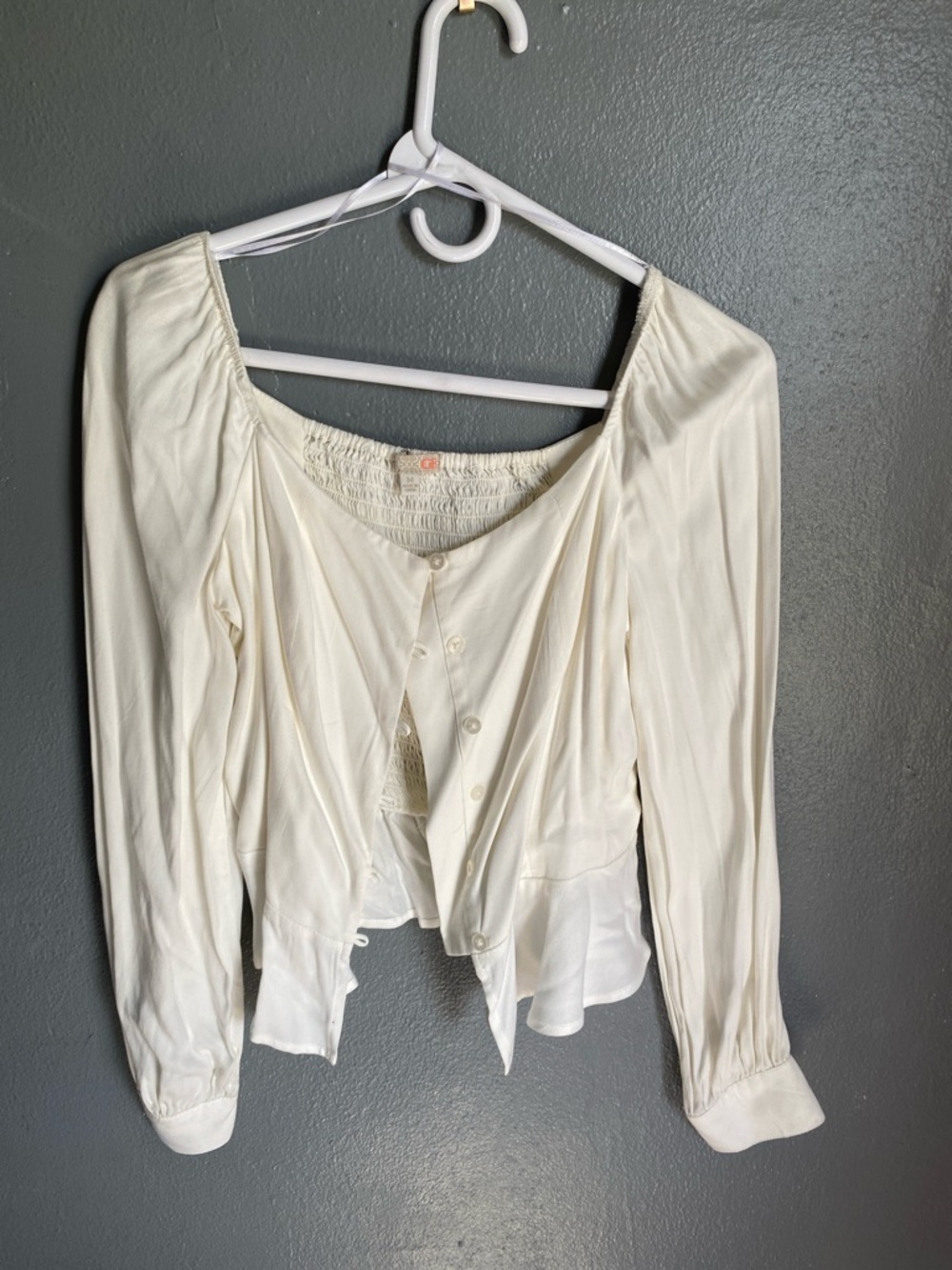 GB girls Cream Button-Front Peasant Blouse